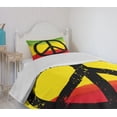 thumbnail image 4 of Ambesonne Rasta Quilted Bedspread Set 2 Pcs, Grunge Hippie Peace Sign, Twin Size, Yellow Black, 4 of 6