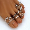 thumbnail image 3 of 9Pcs Platinum Plated Alloy Cuff Toe Rings Mixed Shapes Leaf Heart Butterfly Design 16-18mm Inner Diameter Jewelry Accessories for Women, 3 of 3