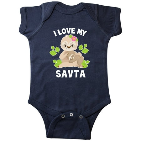 

Inktastic Cute Sloth I Love My Savta with Green Leaves Gift Baby Boy or Baby Girl Bodysuit