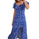 thumbnail image 3 of VISgogo Vestido de manga corta para mujer con estampado floral, correa de cuello cuadrado, versión dividida, ropa de verano VISgogo  moda, 3 of 5