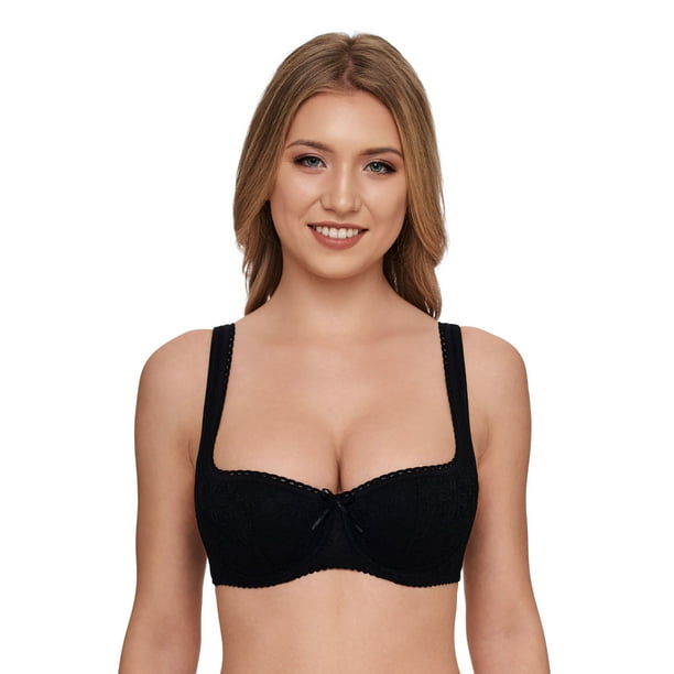 Susa 7592-4 Black Solid Colour Padded Underwired Balcony Bra 42D