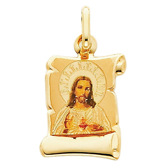 14k Yellow Gold Jesus Christ Pendant High Polish Scroll Elegant Faith Charm Jewelry Female Unisex