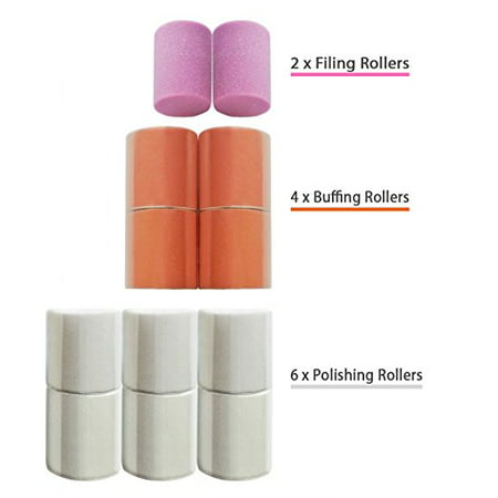 Replacement Rollers for Care me Electronic Nail Care System - 2x Coarse Filing 4x Buffing & 6x Shining Heads - A Pack of 12 Refills at a Great (Best Nail Buffing System)
