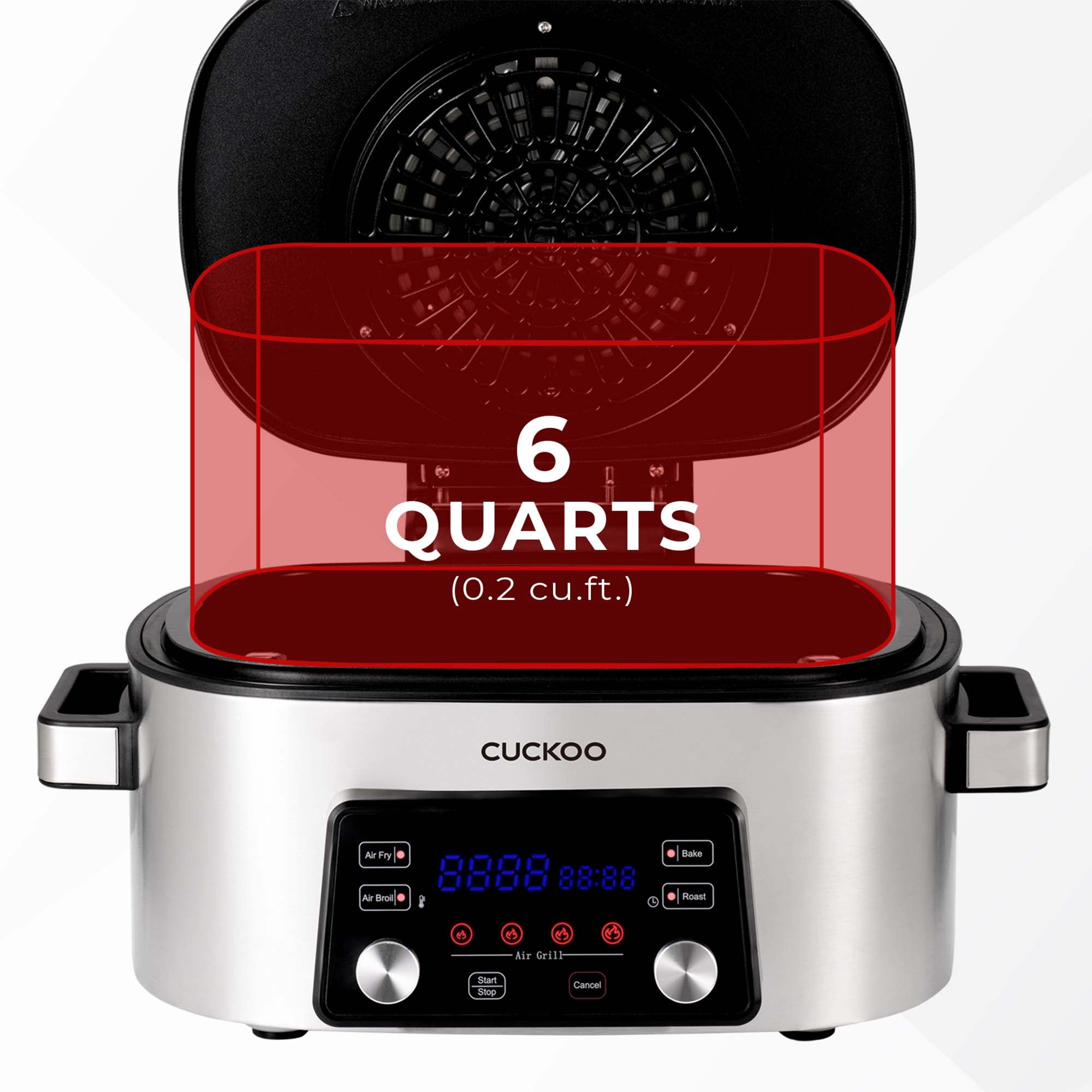 Cuckoo 6 Quart Stainless Steel Air Fryer and Grill, Convection Oven, Toaster and Defroster, Multi-Cook Options CAFG-A0601S