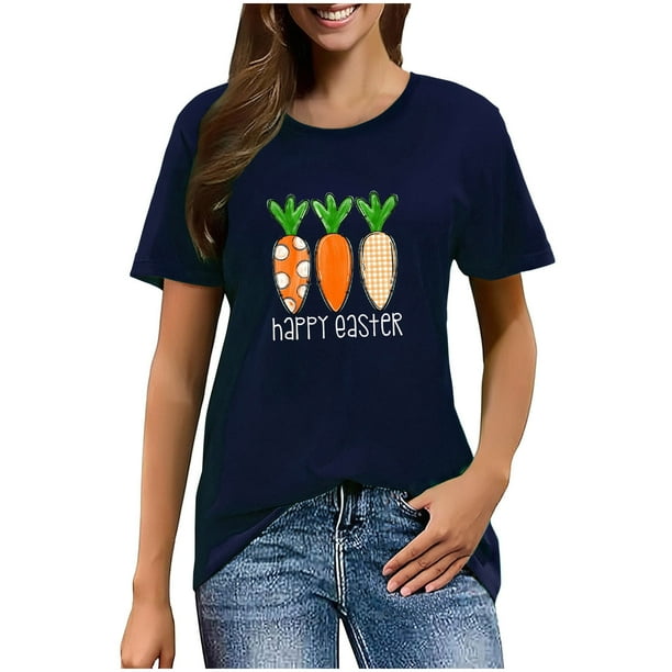 Mujeres Manga Corta de Verano Tops Pascua Impresa Cuello Redondo, Blusa de Moda Casual para la Primavera