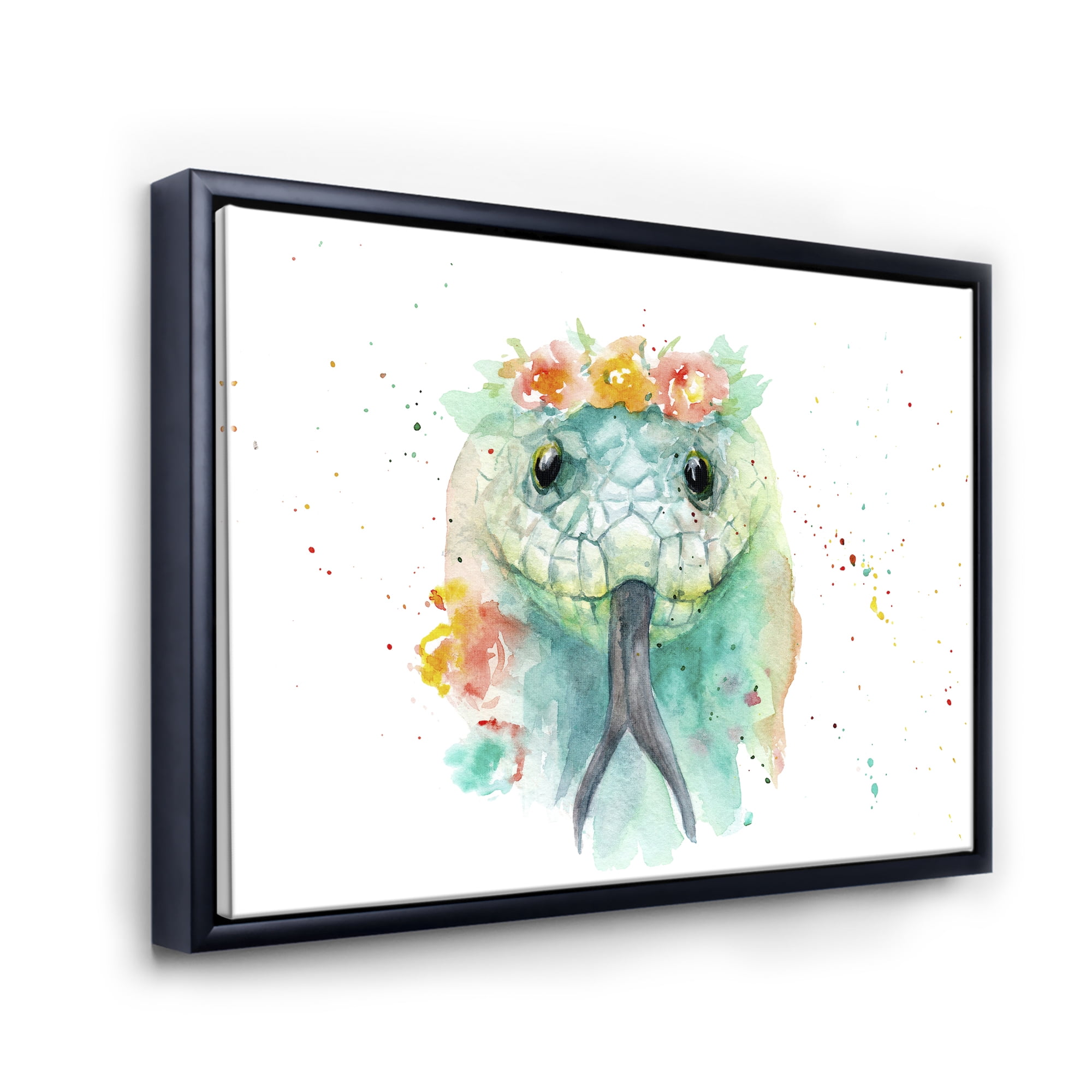 Designart 'Portrait A Green Snake In Flowers' Farmhouse Framed Canvas Wall Art Print