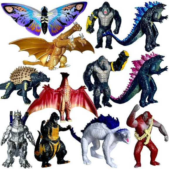 TwCare Set of 12 Godzilla x Kong: The New Empire Dinosaur Dragon Toys Action Figures Evolved Basic Exquisite Battle Roar B.E.A.S.T. Glove Shimo Frost Bite Mecha King Ghidorah Cake Toppers Pack