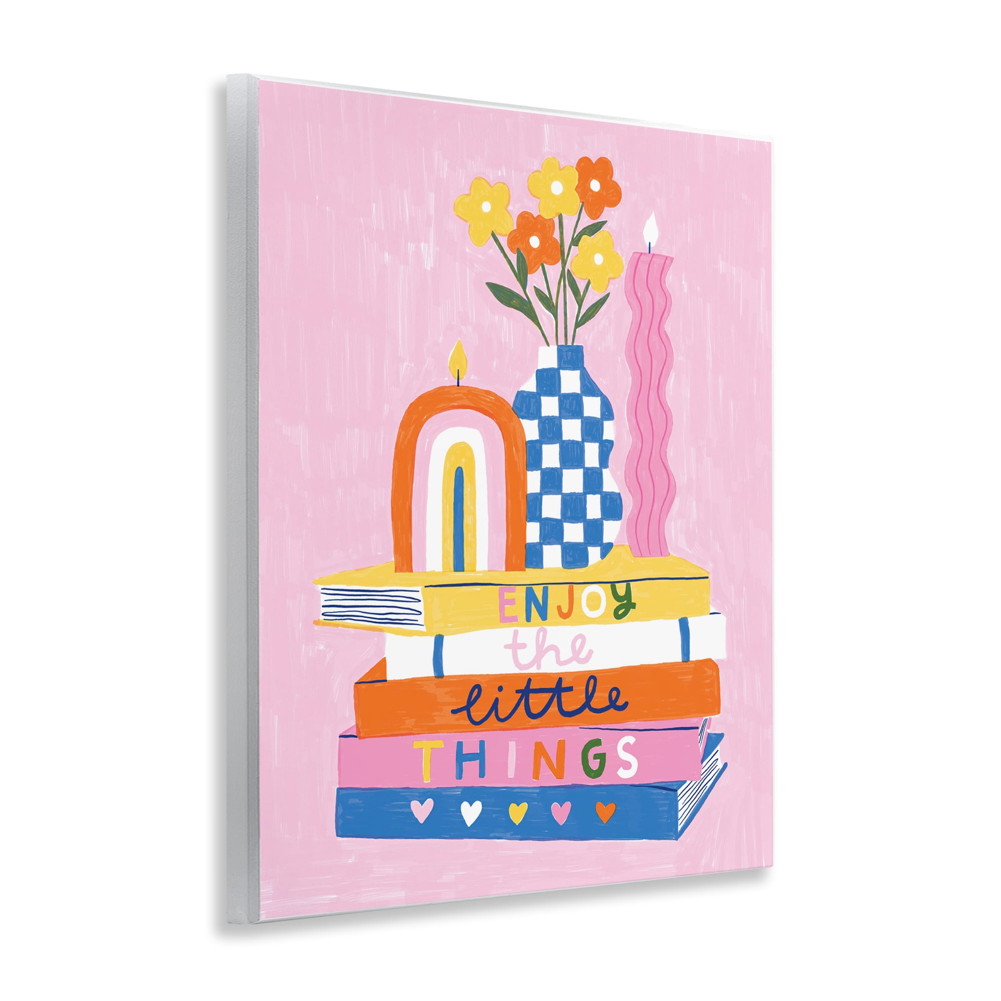 Stupell Industries Enjoy Little Things Bookstack Plants & Flowers Painting Unframed Art Print Wall Art, 11 x 14