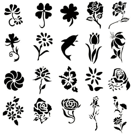 Self Adhesive Airbrush Tattoo Stencil Set 53 Book of 20 Flower Designs