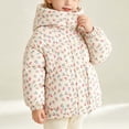 thumbnail image 7 of Spazoro Girls Hooded Puffer Jacket with Pockets, Long Sleeve Floral Print Relaxed Fit Hooded Collar Drawstring Hem Winter Quilted Coat for Kids White Size 3-4T, 7 of 7