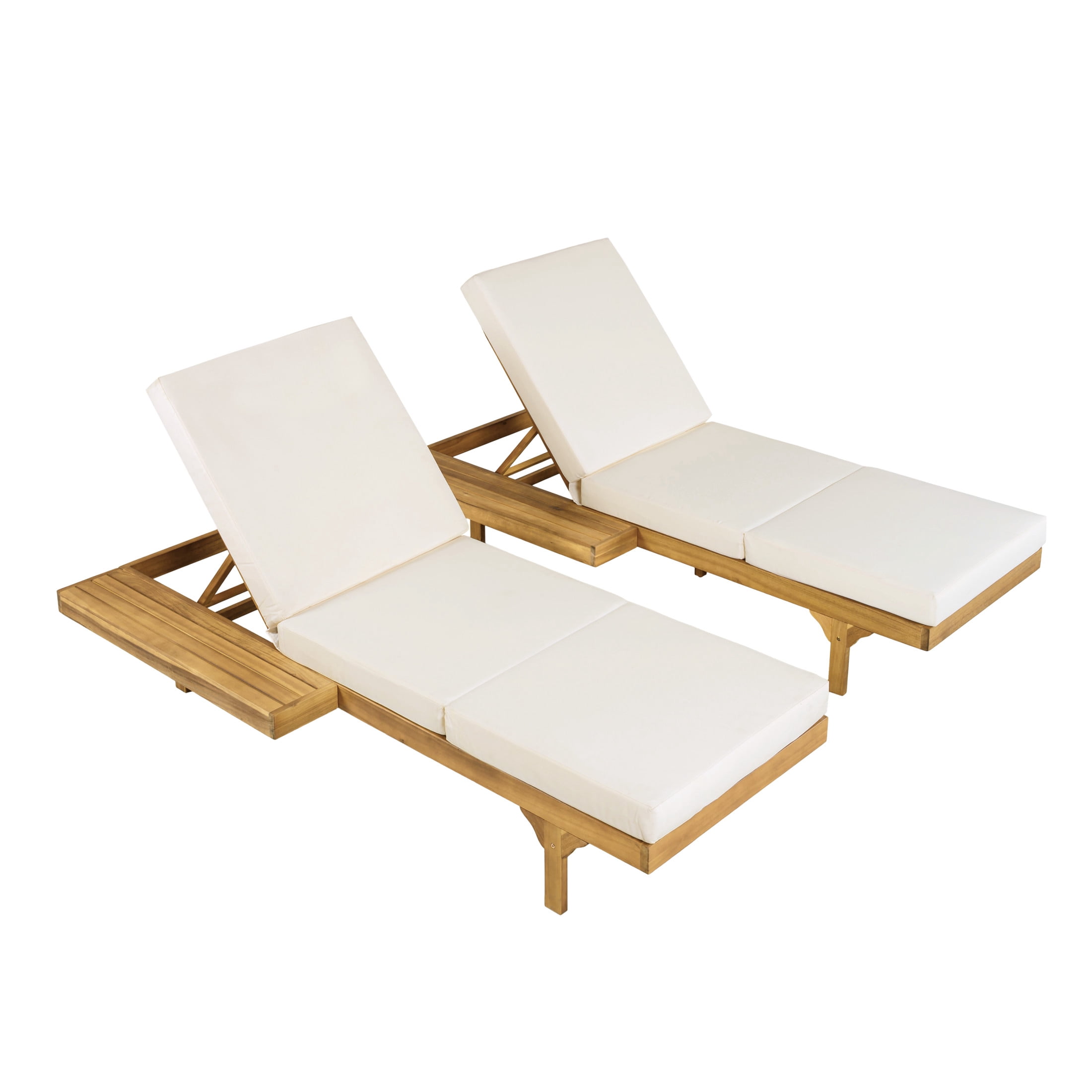 Christopher Knight Home Convertible 2-Person Outdoor Chaise Lounge Set, Triple-Fold Cushions, Teak+Cream