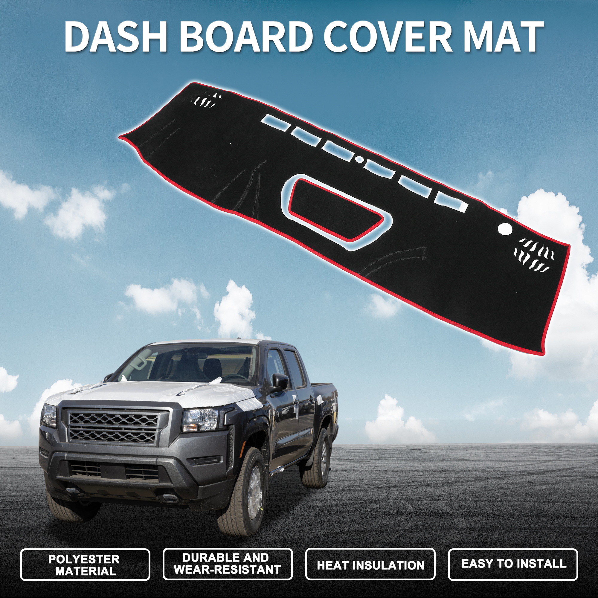 Unique Bargains Dash Cover for Nissan Frontier Non-Slip Console Mat Black Red 1 Pcs