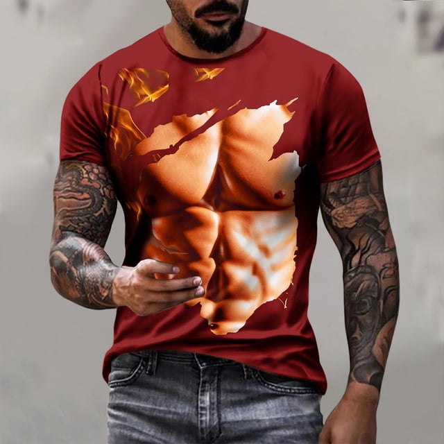 WAENQINLA T-Shirts de Musculation pour Hommes Manches Courtes Graphiques 3D Décontracté Imprimé Drôle Col Rond Tops d'Été