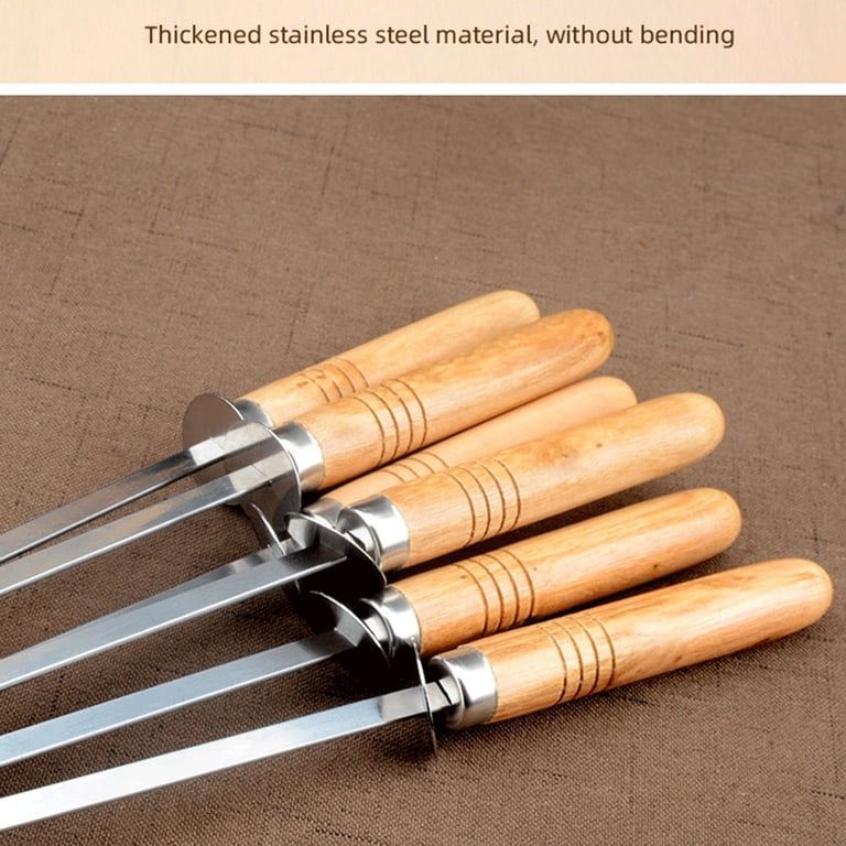 Alpine Cuisine 6-Pack Stainless Steel BBQ Skewers With Wood Handles – 23 Inch Long For Kebabs