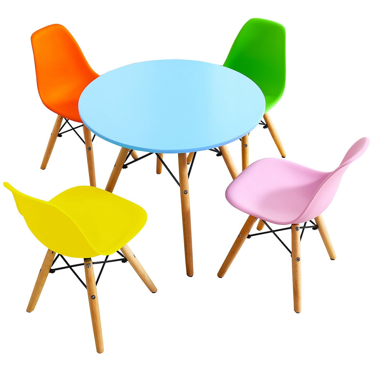 Gymax 5 PC Kids Colorful Round Table Chair Set w/ 4 Armless Chairs