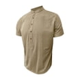thumbnail image 4 of Men's Vintage Print Henley Shirts Half Button Neck Short Sleeve Linen Pullover Casual Summer Vacation T-shirt, 4 of 7