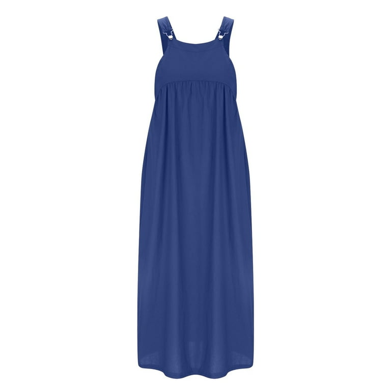 Ayolanni Casual Dresses for Women Pinafore Pinafore Blue Solid