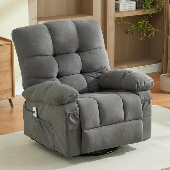 Spaco Massage Swivel Recliner Chair with Vibration Massage and Lumbar Heating for Adults, 350lbs Rocker Recliner Single Sofa with Side Pocket, USB Charge Port for Living Room, Gray