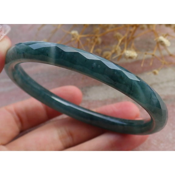 Icy Green Natural A JADE Jadeite Dia Cut Circle Bangle Bracelet 58 mm 682922 TN