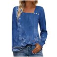 thumbnail image 2 of Cutuoiiu Women's Long Sleeve Shirt Casual Button Fashion Print Square Neckline T-Shirt Gifts, 2 of 7