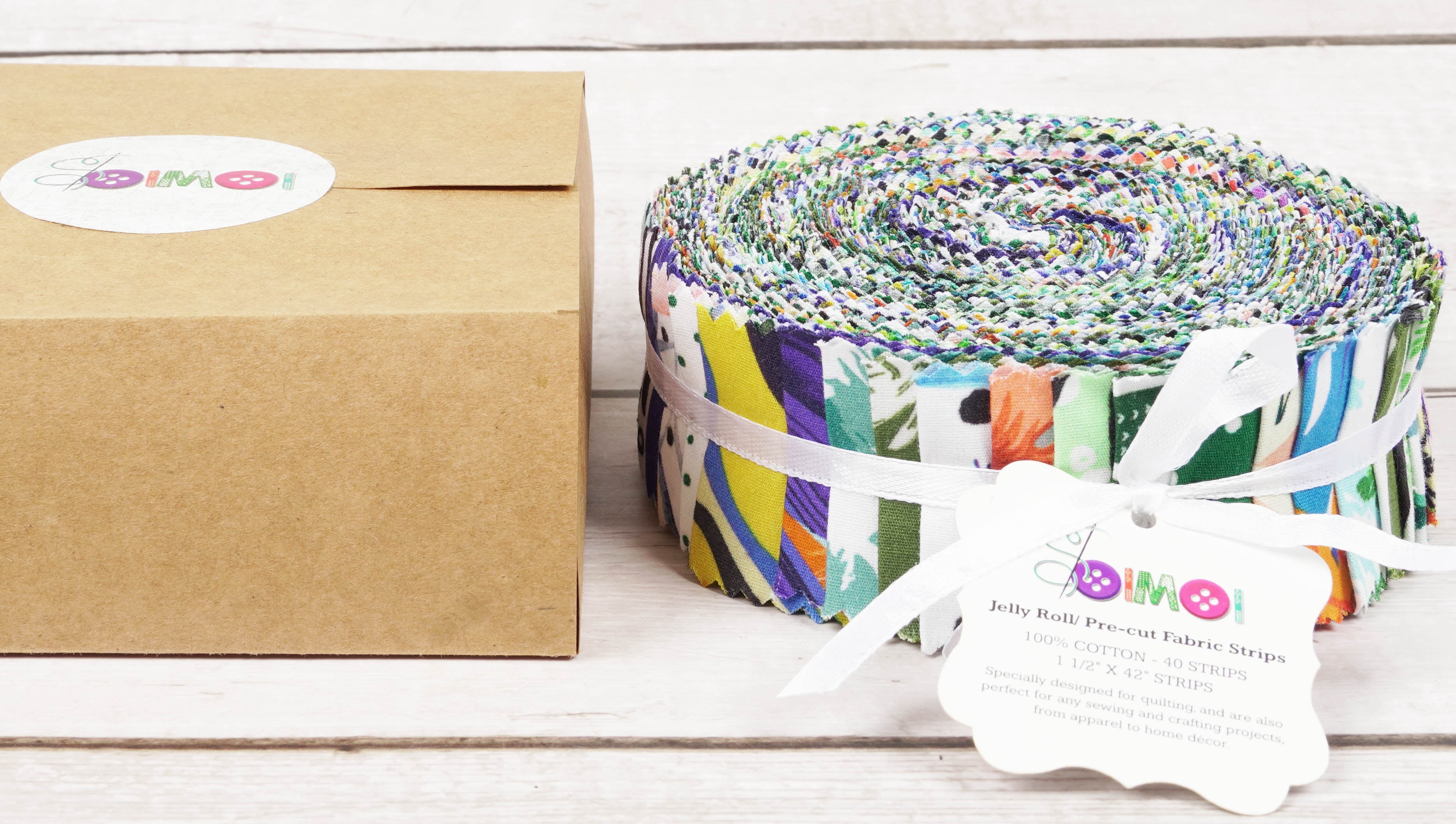 Soimoi 40Pcs Tropical Print Precut Fabrics Strips Roll Up 1.5x42inches Cotton Jelly Rolls For Quilting - Multicolor-ZX