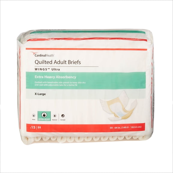 Wings Ultra Adult Incontinence Brief XL Heavy Absorbency Quilted, 77075, 75, 15 Ct