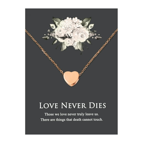 Anavia Mini Heart Cremation Jewelry Stainless Steel Keepsake Memorial Urn Necklace for Human with"Love Never Dies" Comfort Card-[Rose Gold]