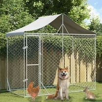 vidaXL Outdoor Dog Kennel Silver Galvanized steel, polyethylene Large