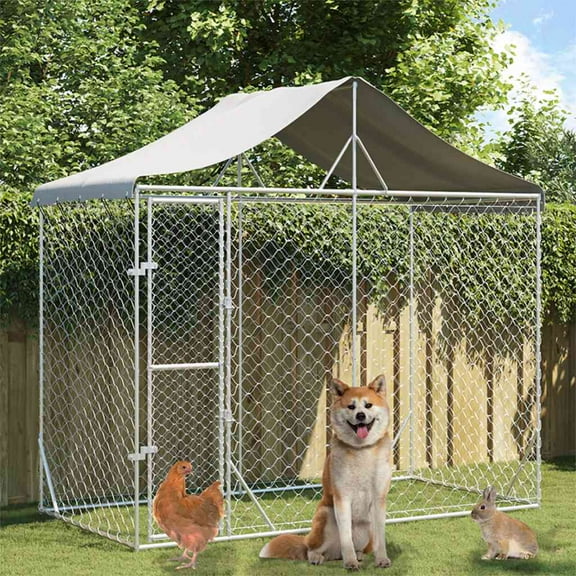 vidaXL Outdoor Dog Kennel Silver Galvanized steel, polyethylene Large