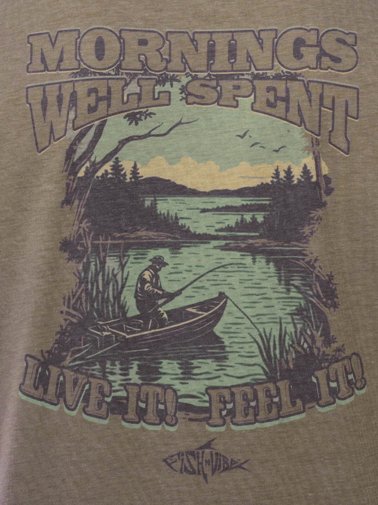 Fish N Vibe Men's Short Sleeve Fishing Performance Outdoor Graphic T-Shirt, Walnut, S
