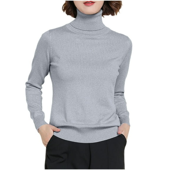 Aobny Women's Sweaters Turtleneck Long Sleeve Chunky Gray Pullover Solid Warm Work Clothes for Women 2025,M
