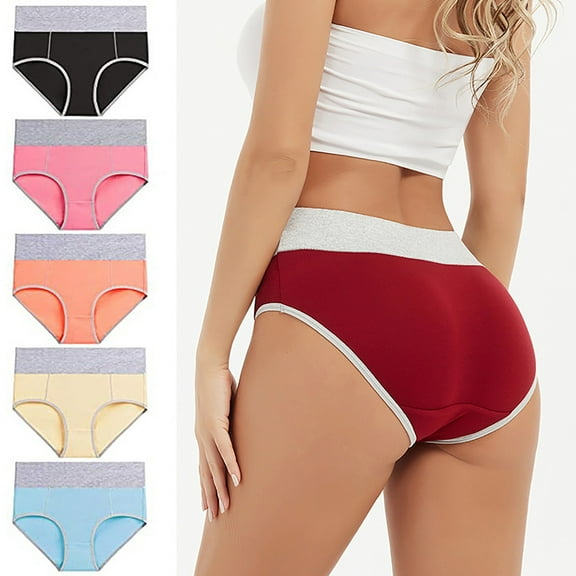 Scyoekwg 5Pack Women's Cotton Underwear High Waisted Briefs Comfy Ladies Underwear Panties Plus Size Seamless Cotton Briefs Hip Lifting Underpants Hipster Briefs (Multicolor,XXL)