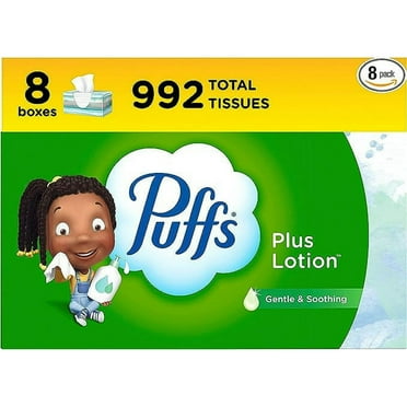 Puffs Plus Lotion Facial Tissues, 8 Family Boxes, 124 Facial Tissues per Box
