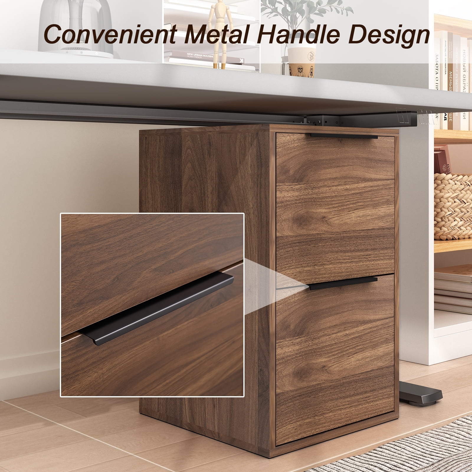 Marcree Wooden 2 Drawer File Cabinet, Wood Vertical Filing Cabinet for Letter Size Filings, Under Desk Small Filing Cabinets for Home Office, Walnut