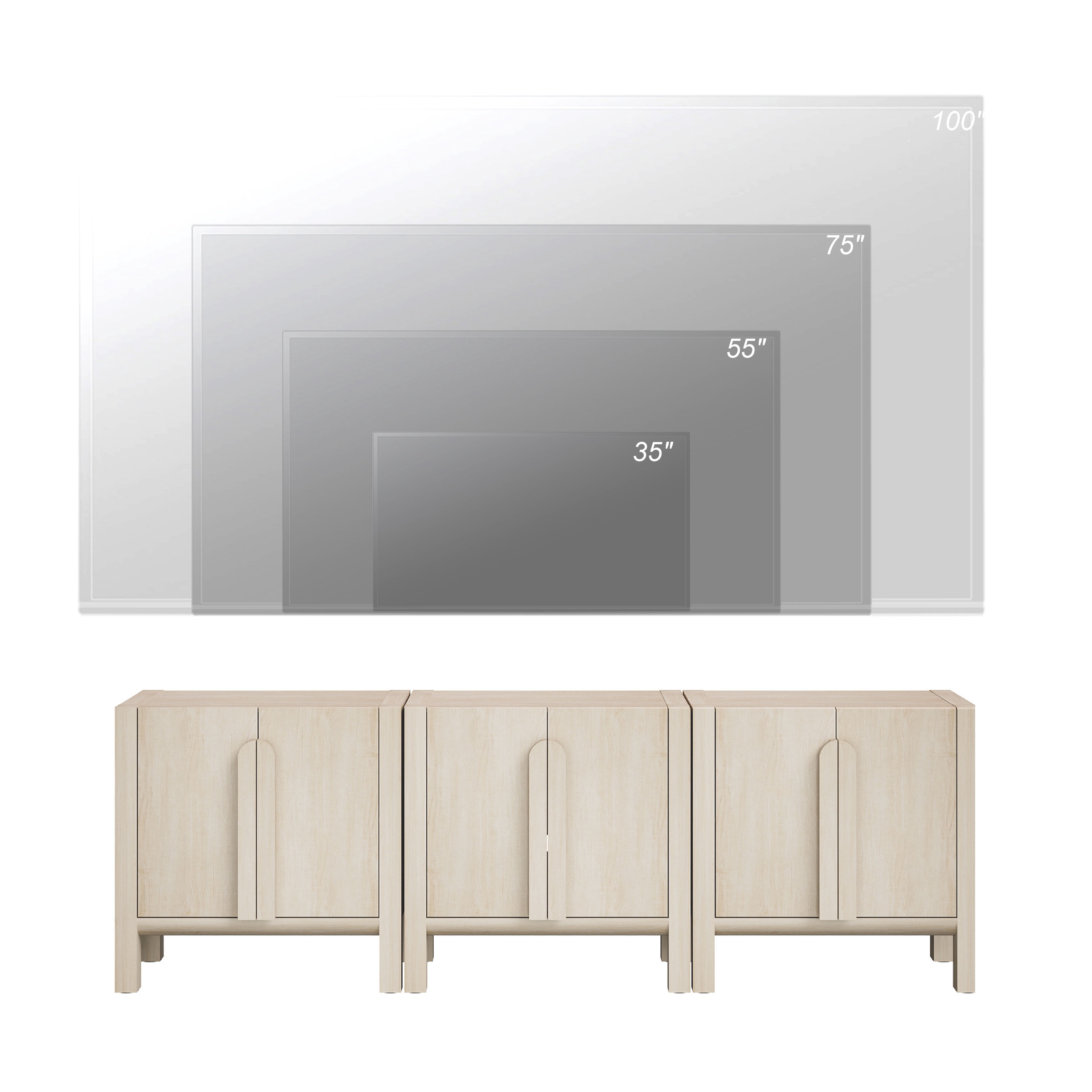 94.5" Mid-Century Modern TV Stand with Storage, 3-In-1 Entertainment Center with 6 Doors and Adjustable Shelves,Wooden TV Console for Living Room