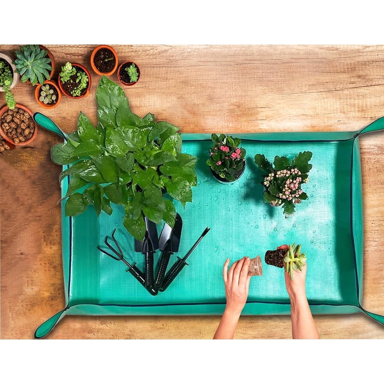 BIUWING 2-Pack Plant Repotting Mat - 39.4x39.4 Inch Waterproof Gardening Mat, Foldable With Buckles For Soil & Mess Control