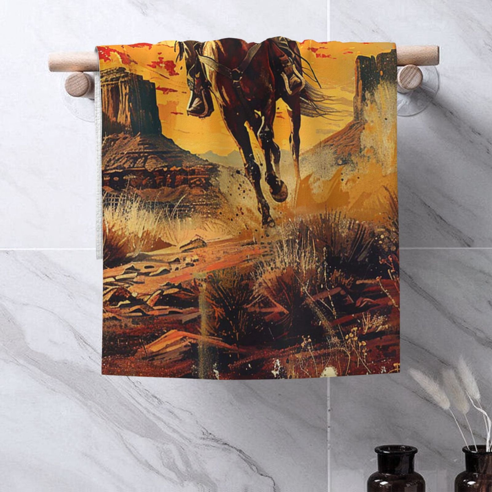Western Desert Cowboys Vintage Art 27.5" x 16" Ultra Soft Hand Towel, Face Wash Cloth for Bathroom, Gym, Travel, Pool