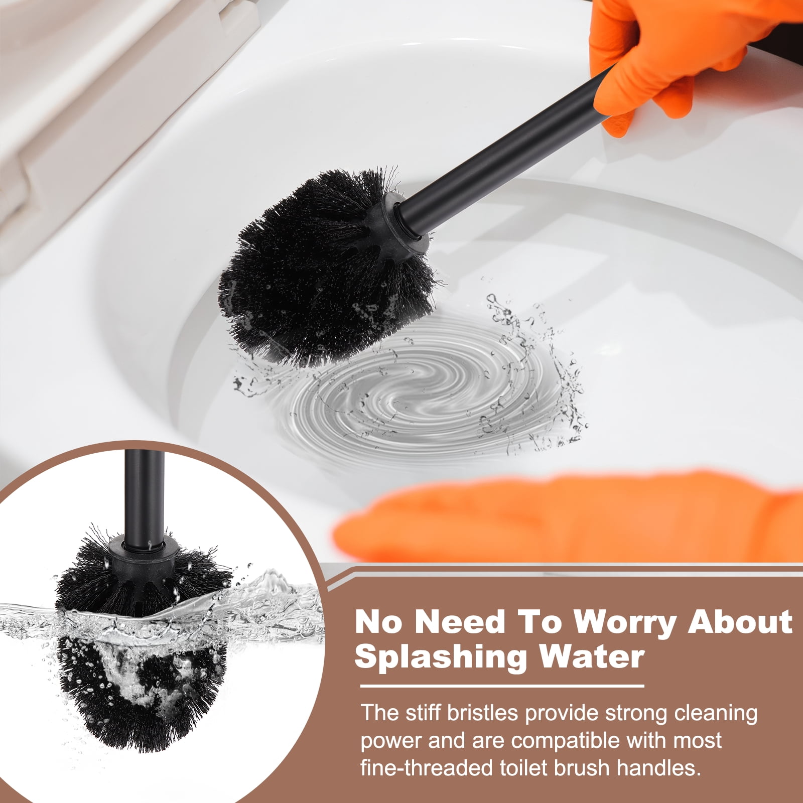Uxcell 3 Pcs Toilet Brush Set Replacement Head, 13.8 Inch Toilet Brush Refills with Handle, Bathroom Cleaning Tool for Home, Black