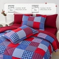 thumbnail image 3 of Jessy Home 3 Piece Comforter Set King Red Blue Plaid Quilt Microfiber Patchwork Bedspread, 3 of 8