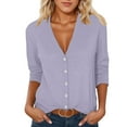 thumbnail image 2 of Fall Cardigans for Women 2025 Lightweight 3/4 Sleeve V Neck Button Casual Thin Cardigan Shirt Blouse Tops, 2 of 7