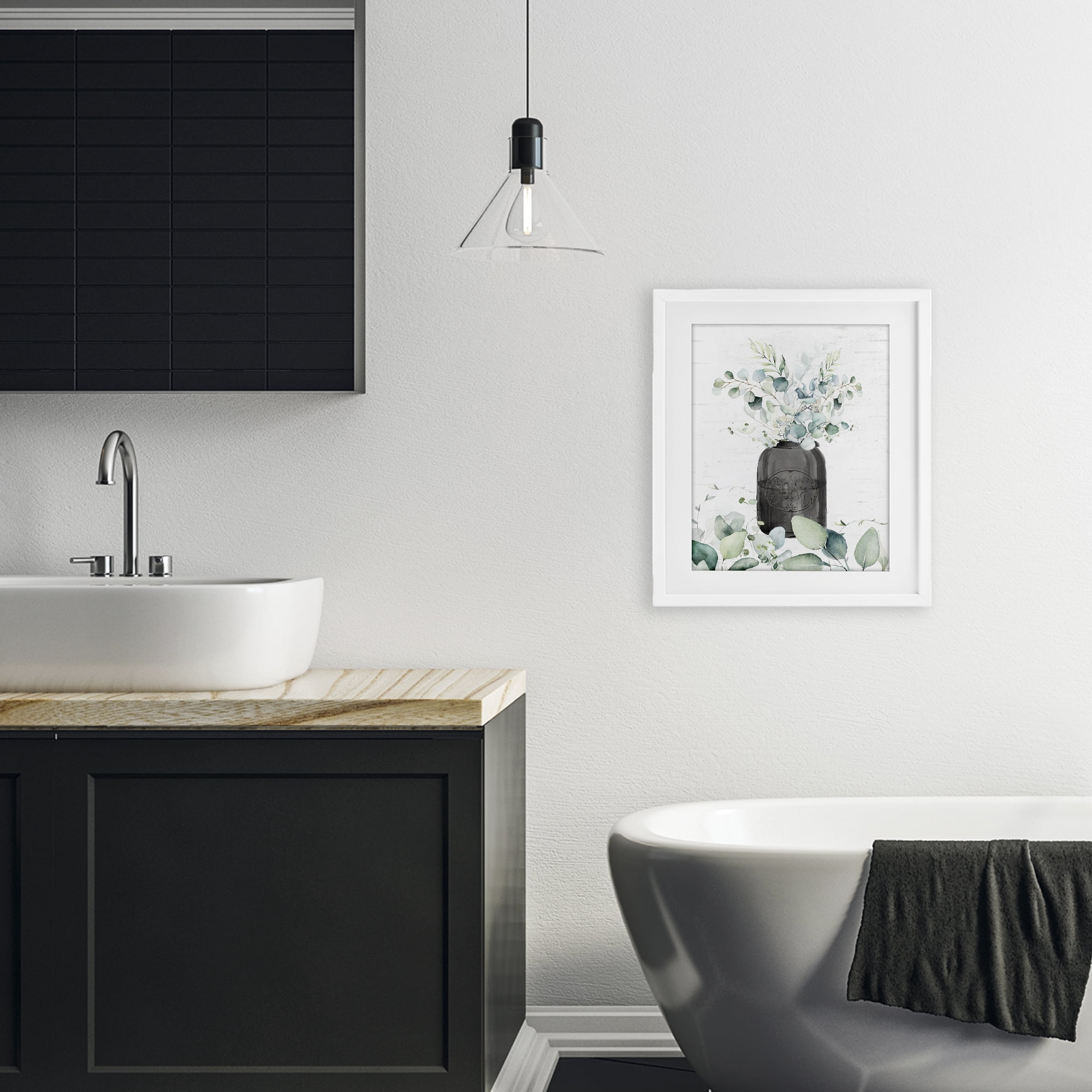 Soap Jar & Eucalyptus White Framed Print Under Glass, design by Lettered and Lined