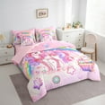 thumbnail image 3 of Feelyou Kawaii Unicorn Bedding Comforter Set 7 Pieces for Girls, Cartoon Star Rainbow Queen Bedding Sets, Princess Pink Queen Sheet Sets, Cute Cupcake Bedroom Decor, 3 of 8