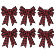 Happy Holidays Christmas Decoration Bow Bundle Great for Tree, Decor, Crafts, Wrapping, Wreath - Set of (6) Red and Black Buffalo Plaid