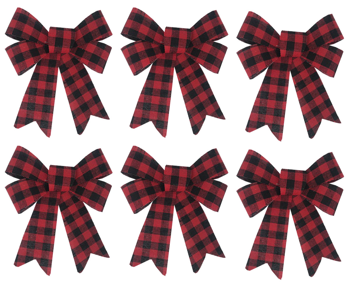 7 x 5 Inches EBOOT 20 Pieces Christmas Bows Buffalo Plaid Red and Black Wreaths Bows for Christmas Indoor and Outdoor Party Decorations