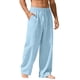 thumbnail image 2 of Ceisia Men's Linen Blend Loose Wide Leg Casual Pants with Elastic Drawstring Waist & Pockets Light Blue M Gifts, 2 of 4