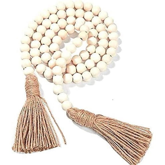 NAMZI 57inch Wood Bead Garland Rustic Farmhouse Beads Prayer Beads Wall Hanging Decoration (57inch)