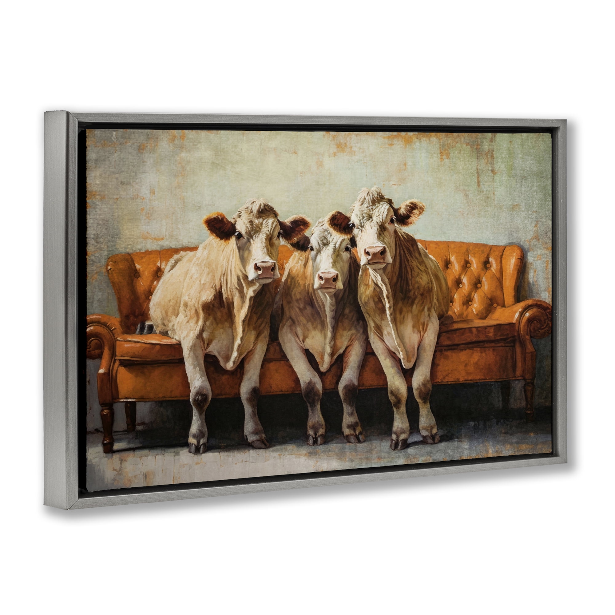 Stupell Industries Cows Just Chillin' Gray Framed Floater Canvas Wall Art, design by Tina LeCour