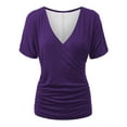 thumbnail image 2 of Pincandy Womens T Shirts Short Sleeve Shirts-neck Summer Casual Lightweight Clothes V Neck Short Sleeve Wrap Front Drape Dolman Tunic Top,Purple,L, 2 of 6