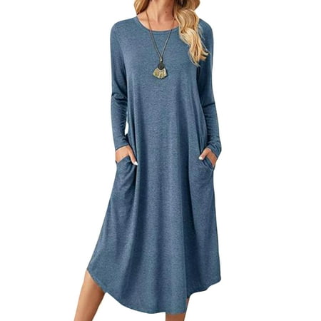 

Avamo Swing Nightshirt for Women Casual Loose Sleepwear Pajamas Nightgown Pockets Dress Blue XL