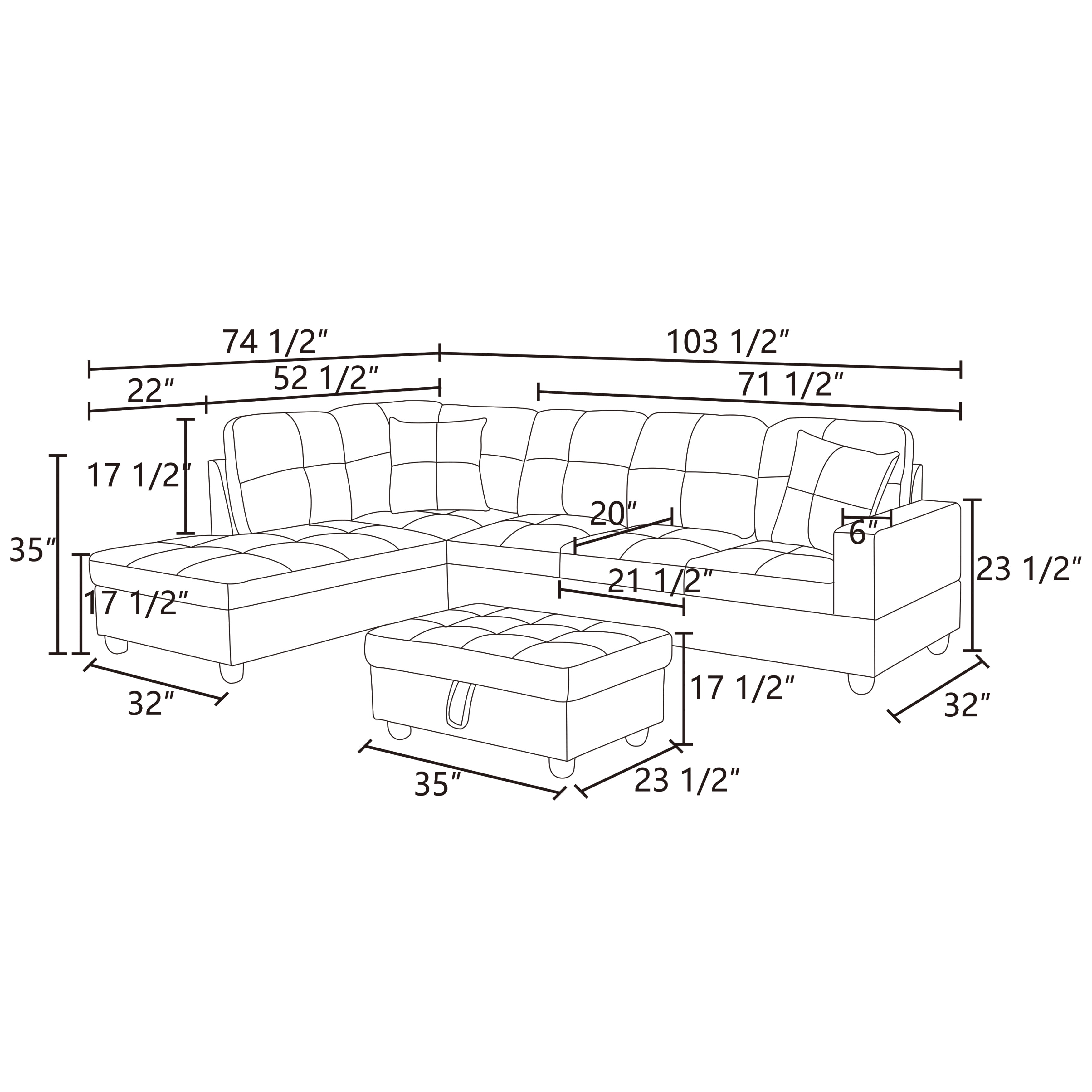 MAYEERTY 103.5 Inch Gray Linen 3-Piece Living Room Sofa Set, Modern Soft Fabric Couch Furniture Set